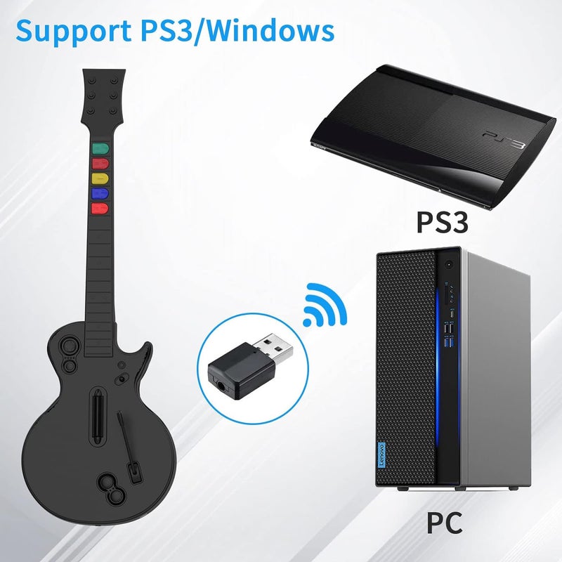 DOYO PC Guitar Hero Controller, Wireless PS3 Guitar Hero with Dongle for PC and PlayStation 3, Compatible with Guitar Hero, Rock Band, Clone Hero, Adjustable Strap (Black) - Image 2